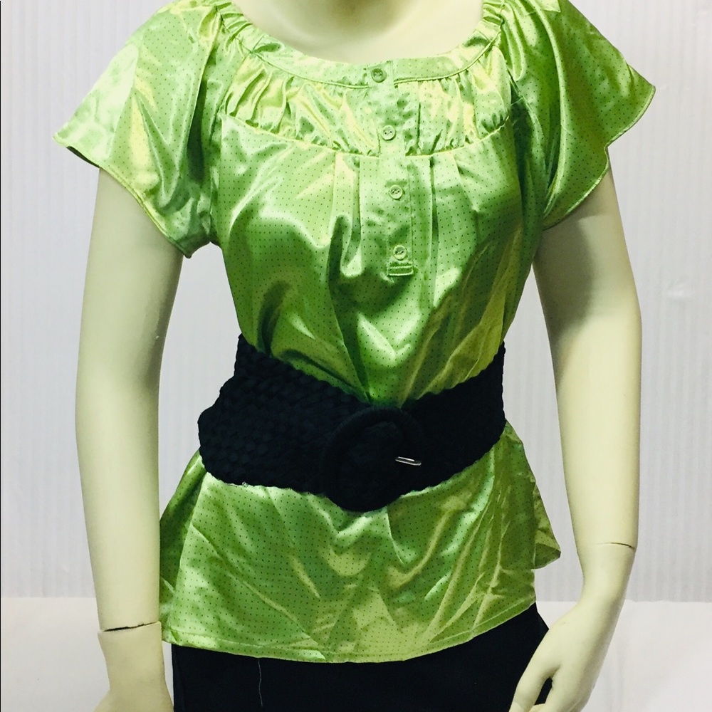 APT 9 M Black Polka Dot Green Satiny CasualCareer